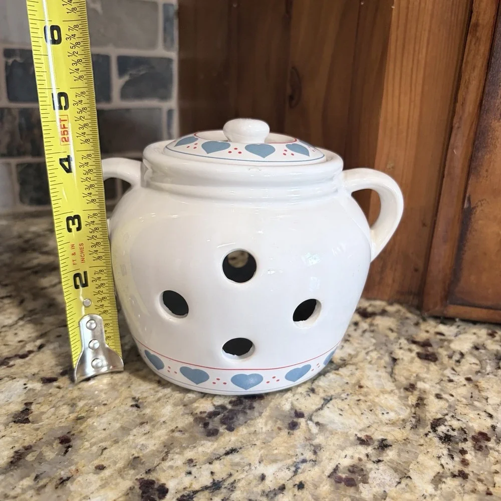 1987 Lillian Vernon Potpourri Pot Blue Hearts Ceramic